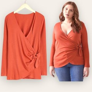 ADDITION ELLE - Tie-Front, D-Ring Ribbed Top, in Red Cinnabar